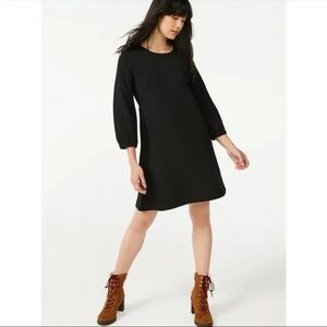 NWT Free Assembly Women's Crewneck 3/4 Length Sleeve Dress Size XS True Black